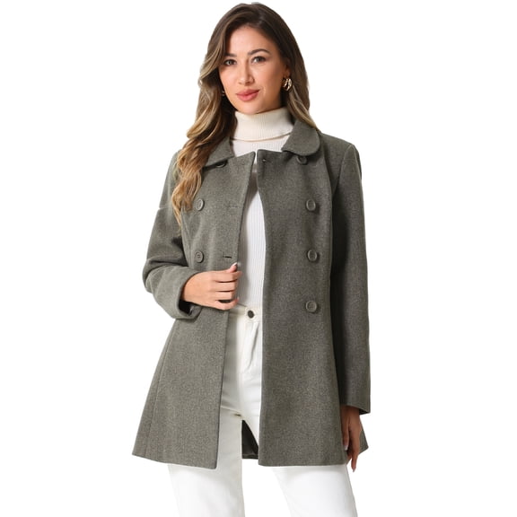 DARING DIVA Women's Peter Pan Collar Double Breasted Winter Trench Coat Dusty Dark Grey S