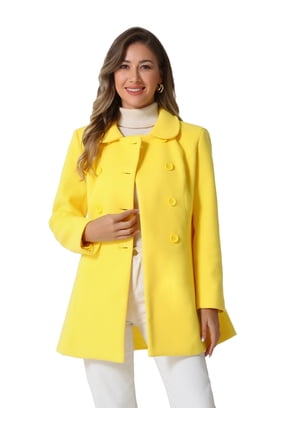 Women's Peter Pan Collar Double Breasted Winter Trench Coat Yellow M