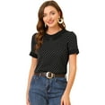 thumbnail image 1 of DARING DIVA Women's Peter Pan Collar Polka Dots Short Sleeve Tops XS Black, 1 of 6