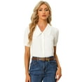 thumbnail image 1 of DARING DIVA Women's Peter Pan Collar Puff Short Sleeve Retro Blouse 2XL Cream White, 1 of 6