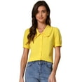 thumbnail image 1 of DARING DIVA Women's Peter Pan Collar Puff Short Sleeve Retro Blouse S Yellow, 1 of 6