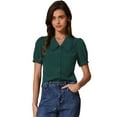 thumbnail image 1 of DARING DIVA Women's Peter Pan Collar Puff Short Sleeve Retro Blouse XL Dark Green, 1 of 6