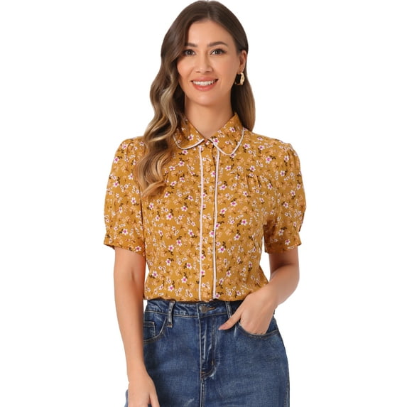 DARING DIVA Women #39 s Peter Pan Collar Puff Sleeve Peasant Blouses S DARING DIVA Women #39 s Peter Pan Collar Puff Sleeve Peasant Blouses S