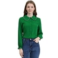 thumbnail image 1 of DARING DIVA Women's Peter Pan Collar Ruffle Long Sleeve Shirt S Deep Green, 1 of 6