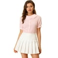 thumbnail image 1 of DARING DIVA Women's Peter Pan Collar Ruffled Trim Gingham Shirts Blouse S Pink, 1 of 6