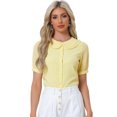 thumbnail image 1 of DARING DIVA Women's Peter Pan Collar Ruffled Trim Gingham Shirts Blouse XL Yellow, 1 of 6