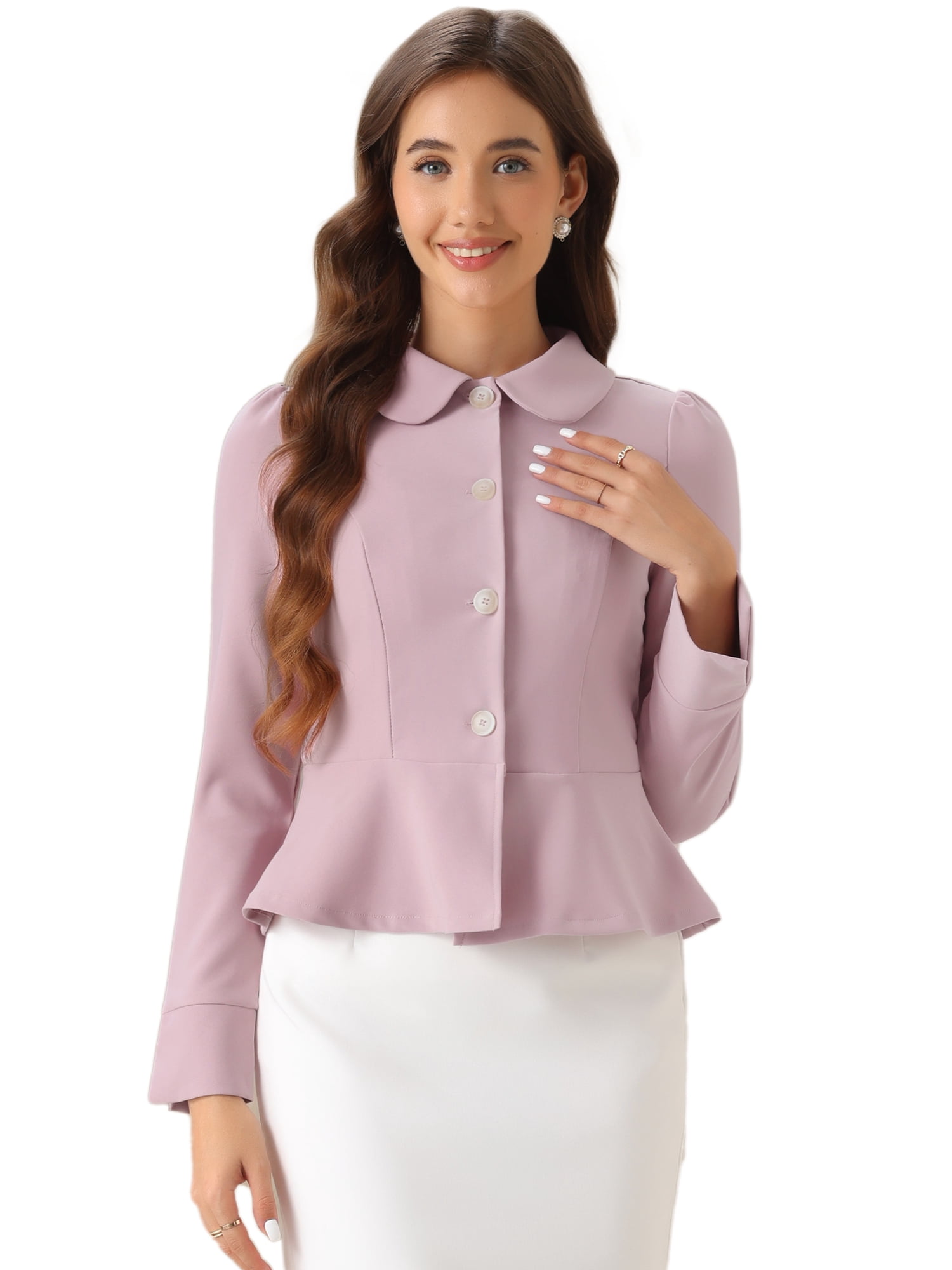 DARING DIVA Women's Peter Pan Collar Ruffles Office Blazers XL Pink