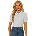thumbnail image 1 of DARING DIVA Women's Peter Pan Collar Short Sleeve Button Front Shirts S Light Gray, 1 of 6