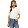 thumbnail image 1 of DARING DIVA Women's Peter Pan Collar Short Sleeve Button Front Shirts XS White, 1 of 6