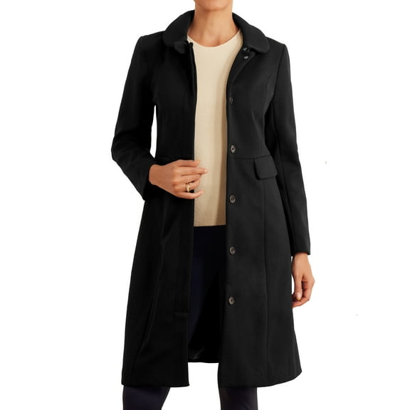 DARING DIVA Women's Peter Pan Collar Single Breasted Long Pea Coat Black M