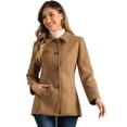 thumbnail image 1 of DARING DIVA Women's Peter Pan Collar Single Breasted Solid Overcoats Coat Camel L, 1 of 6