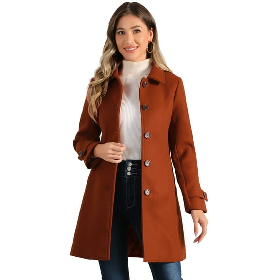 DARING DIVA Women's Peter Pan Collar Winter Outwear Trench Pea Coats Brown Red XS