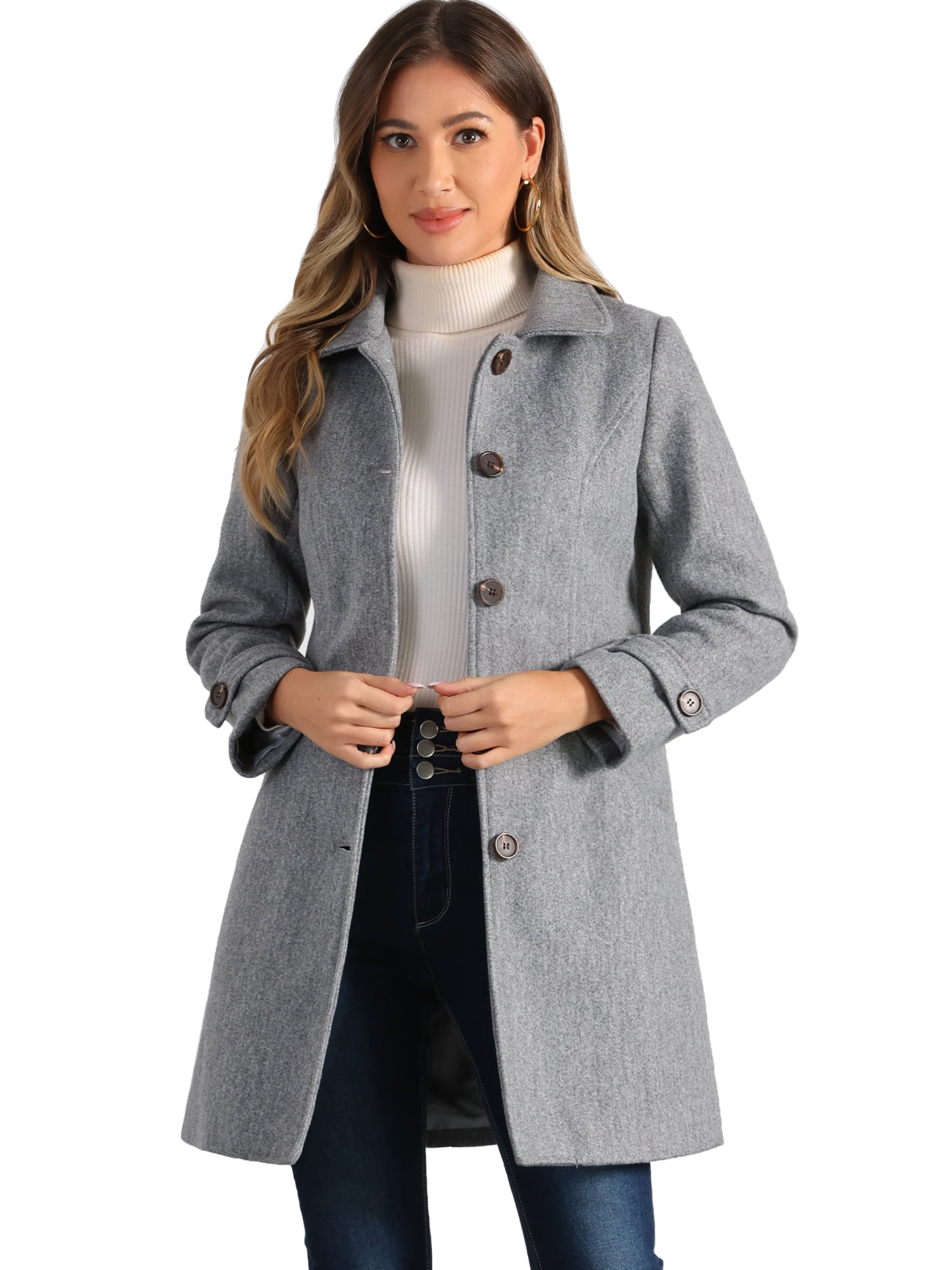 DARING DIVA Women's Peter Pan Collar Winter Outwear Trench Pea Coats Gray M