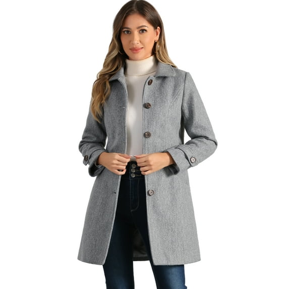 DARING DIVA Women's Peter Pan Collar Winter Outwear Trench Pea Coats Gray M