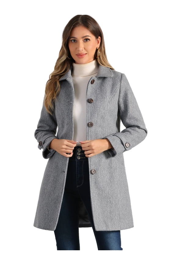 DARING DIVA Women's Peter Pan Collar Winter Outwear Trench Pea Coats Gray S