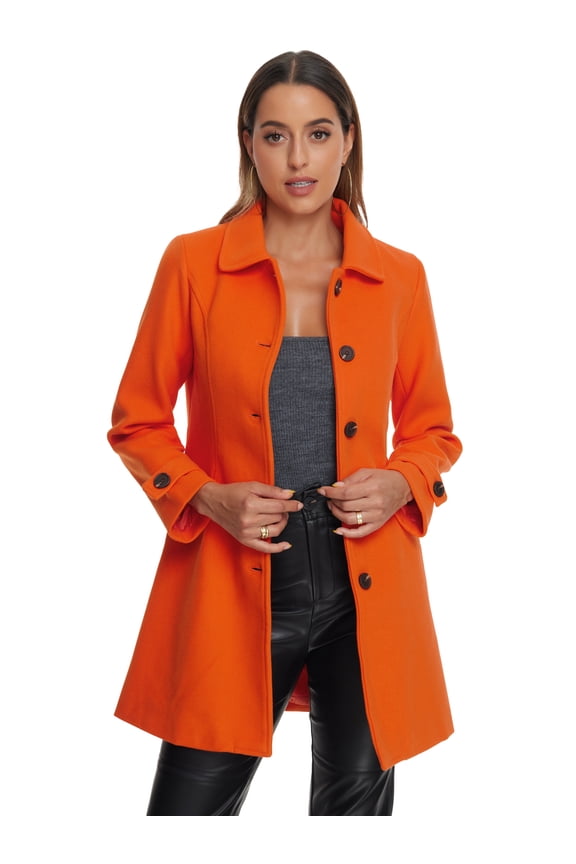 Women's Peter Pan Collar Winter Outwear Trench Pea Coats Orange XL