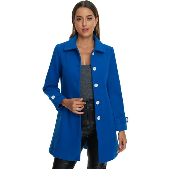 DARING DIVA Women's Peter Pan Collar Winter Outwear Trench Pea Coats Royal Blue L