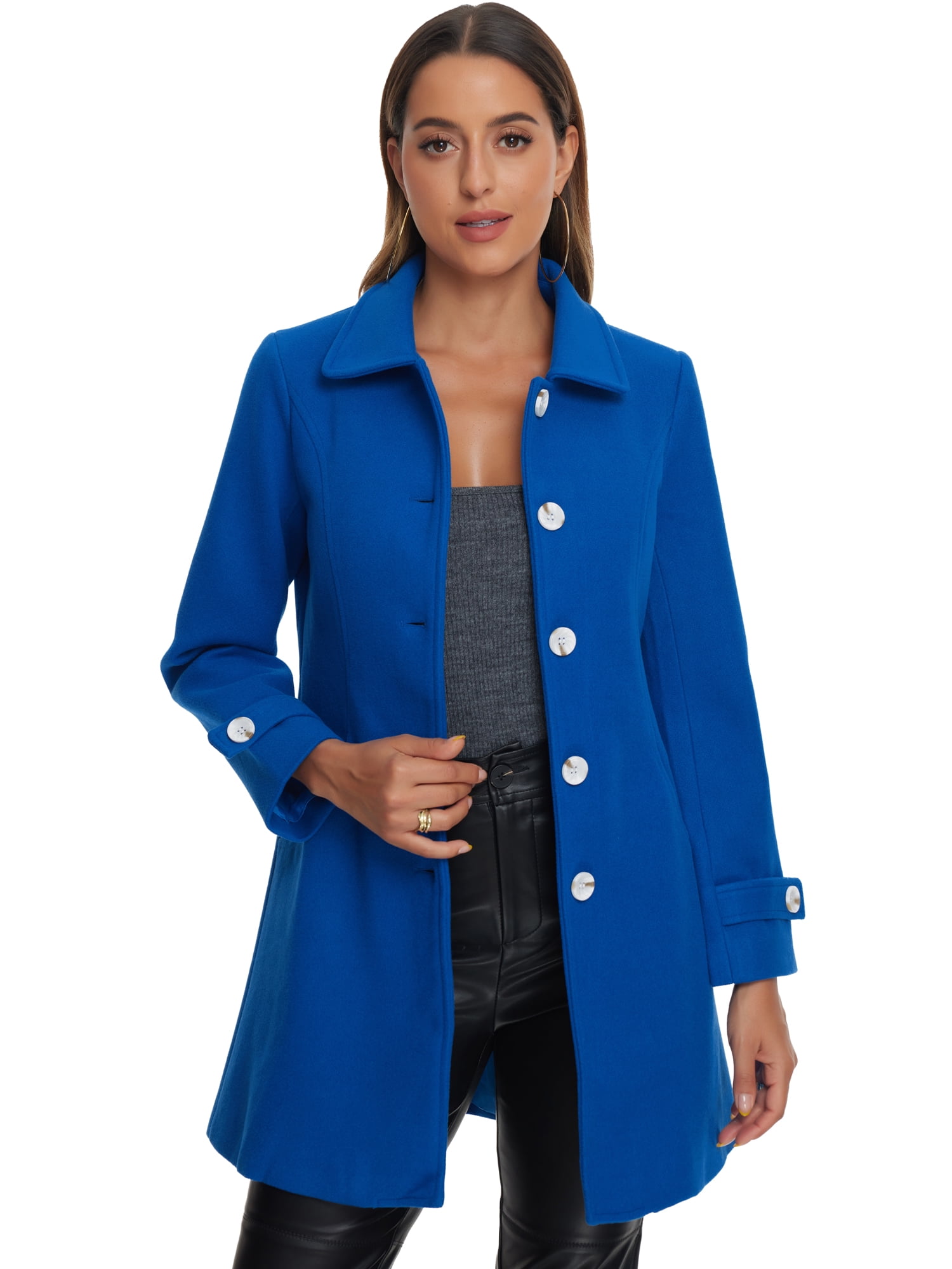 DARING DIVA Women's Peter Pan Collar Winter Outwear Trench Pea Coats Royal Blue S