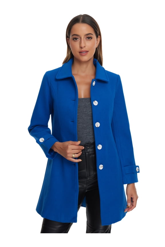 DARING DIVA Women's Peter Pan Collar Winter Outwear Trench Pea Coats Royal Blue XL