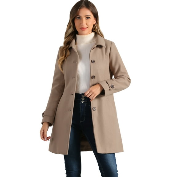 DARING DIVA Women's Peter Pan Collar Winter Outwear Trench Pea Coats Taupe khaki XL