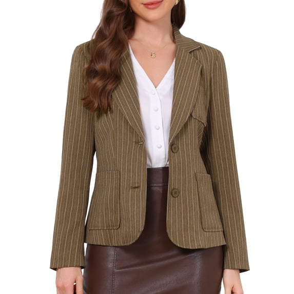 DARING DIVA Women's Pinstripe Blazers Long Sleeve Jacket S Dark Brown Stripes