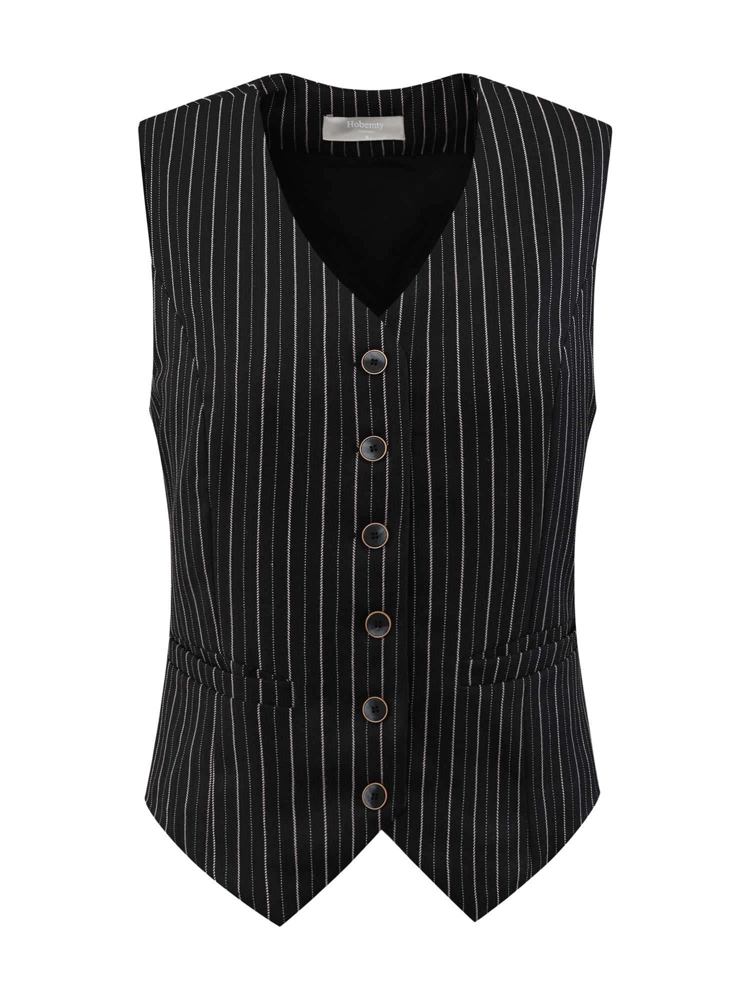 DARING DIVA Women's Pinstripe Waistcoat Button Down Vintage Striped Vest 2XL Black