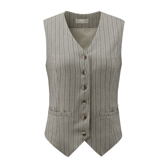 DARING DIVA Women's Pinstripe Waistcoat Button Down Vintage Striped Vest XL Gray
