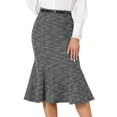 thumbnail image 1 of DARING DIVA Women's Plaid Belted Fishtail Tweed Midi Bodycon Skirts XS Black, 1 of 6