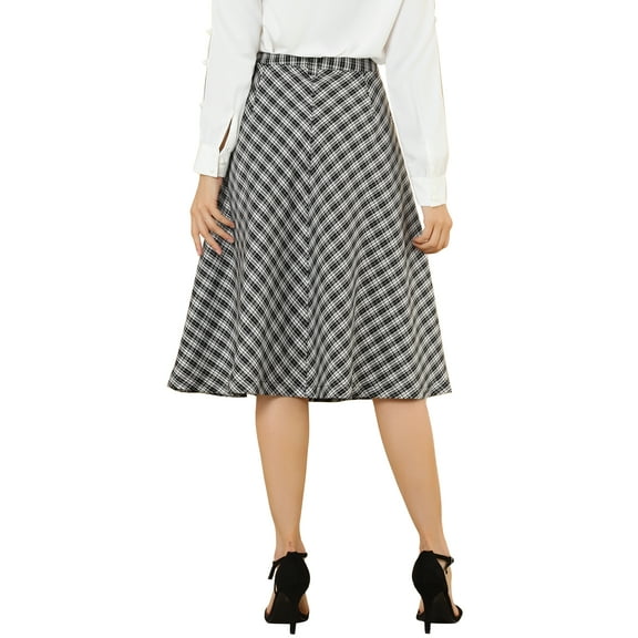 DARING DIVA Women's Plaid Belted Vintage A-Line Midi Skirt XS Black White