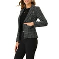 thumbnail image 1 of DARING DIVA Women's Plaid Blazer Notch Lapel Tweed Jacket XS Black, 1 of 6