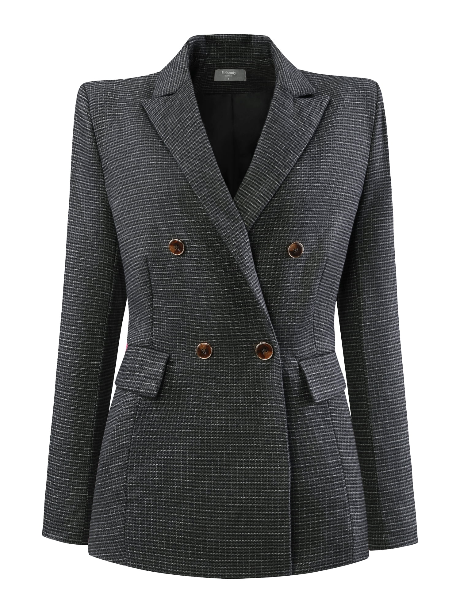 DARING DIVA Women's Plaid Blazer Notch Lapel Work Suit Jacket S Dark Grey