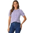 thumbnail image 1 of DARING DIVA Women's Plaid Button Down Puff Peter Pan Collar Shirt S Purple, 1 of 6