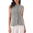 thumbnail image 1 of DARING DIVA Women's Plaid Gingham Button Down Sleeveless Crew Neck Vest XS Black, 1 of 6
