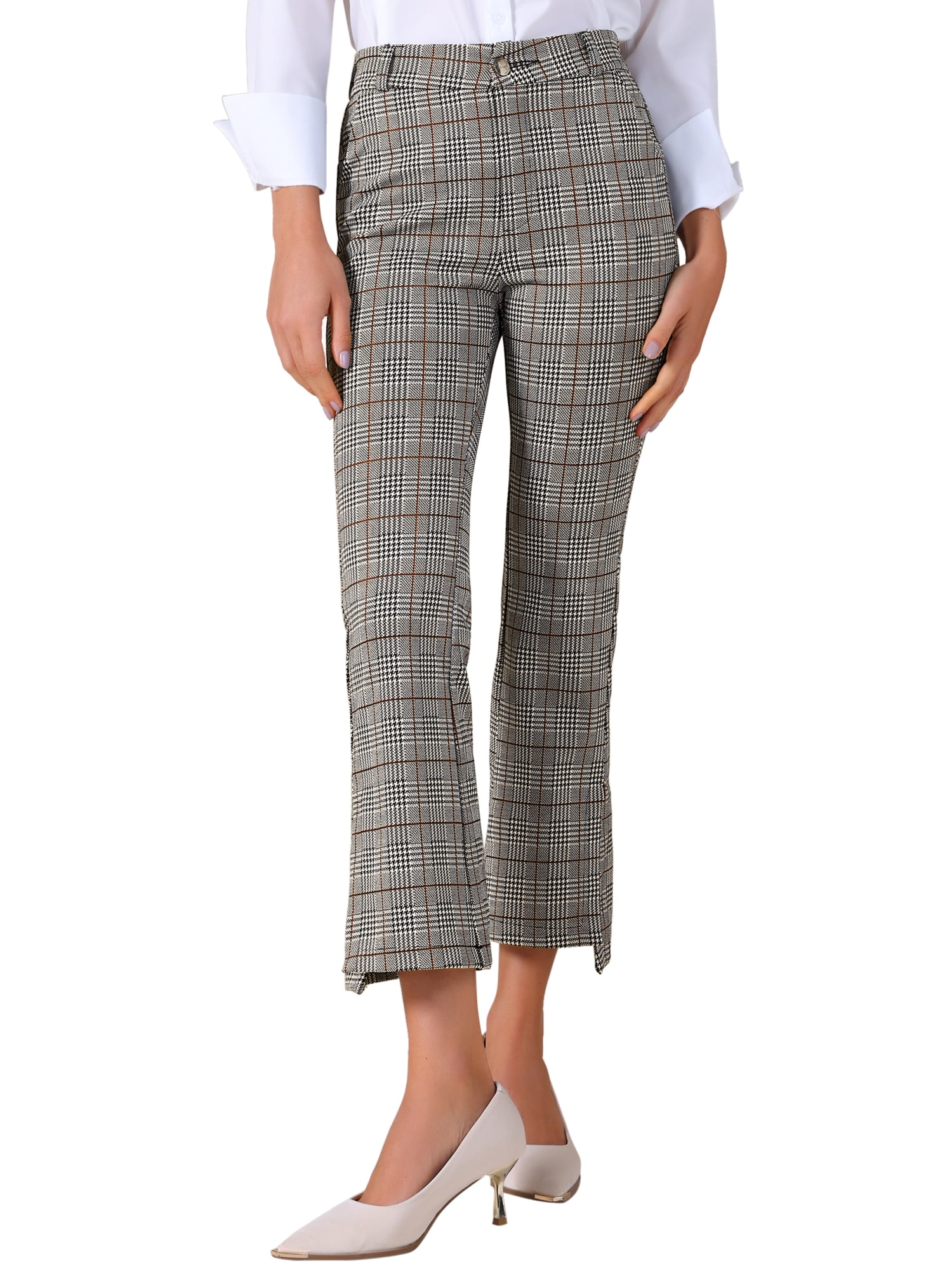 DARING DIVA Women's Plaid High Waist Side Slit Suit Pants Small Black