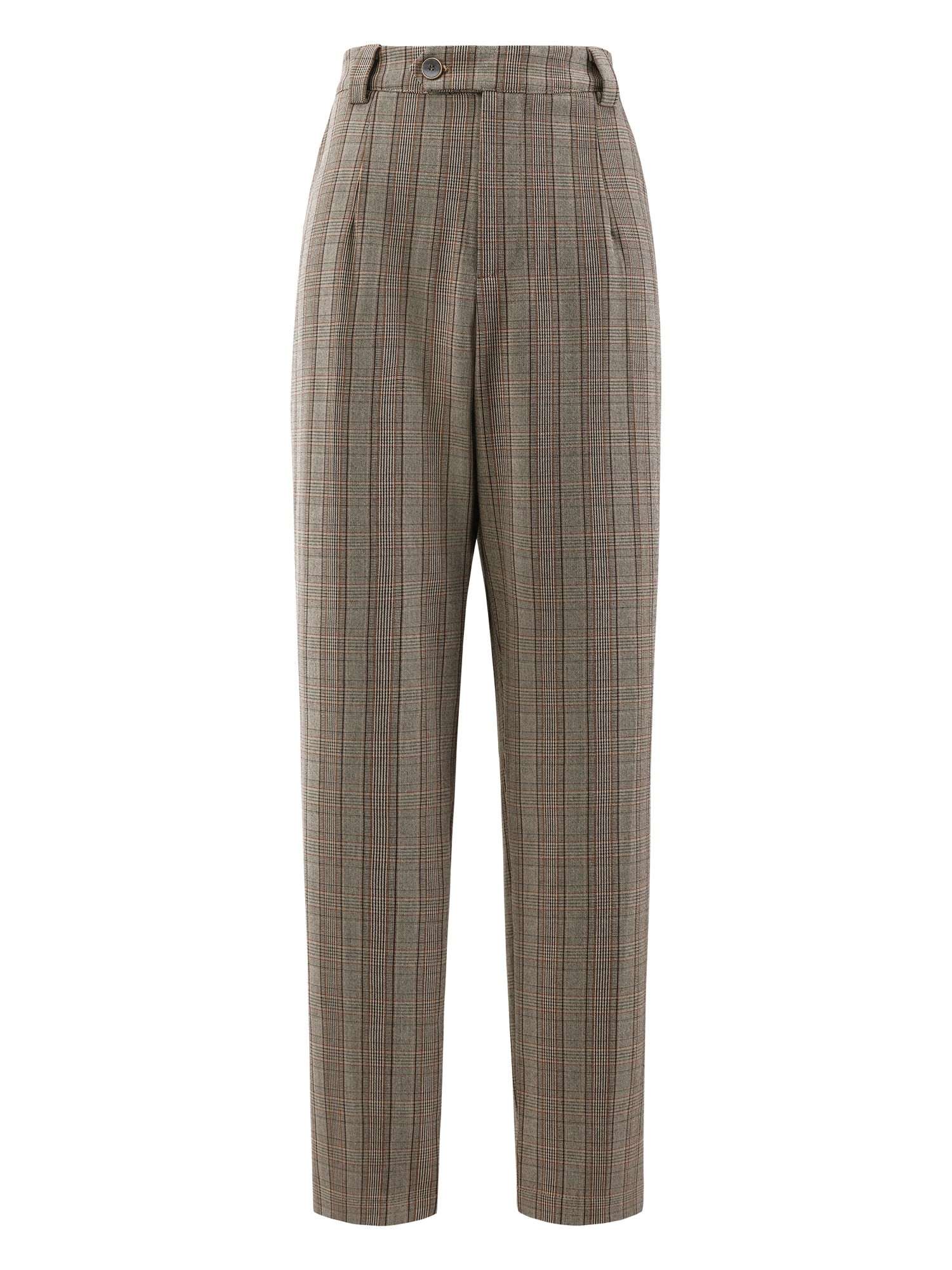 DARING DIVA Women's Plaid Houndstooth Tartan Long Trousers S Brown