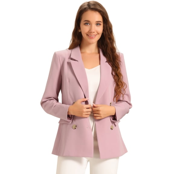 DARING DIVA Women's Plaid Notched Lapel Blazer Jacket L Pink-Solid