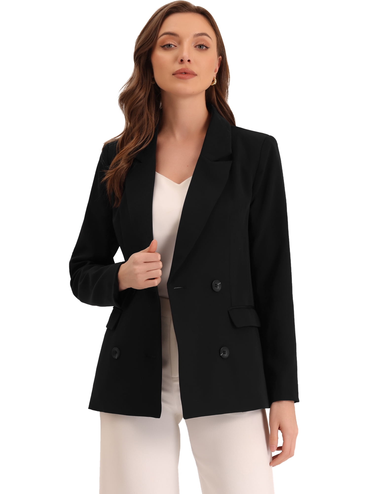 DARING DIVA Women's Plaid Notched Lapel Blazer Jacket XL Black-Solid
