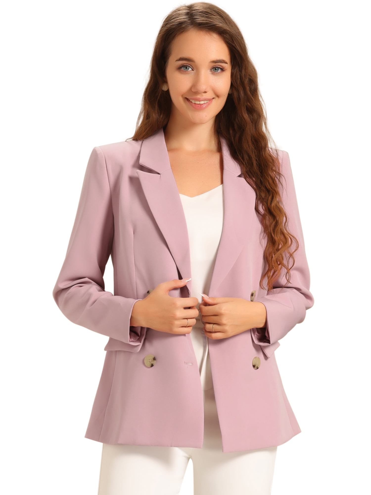 DARING DIVA Women's Plaid Notched Lapel Blazer Jacket XL Pink-Solid