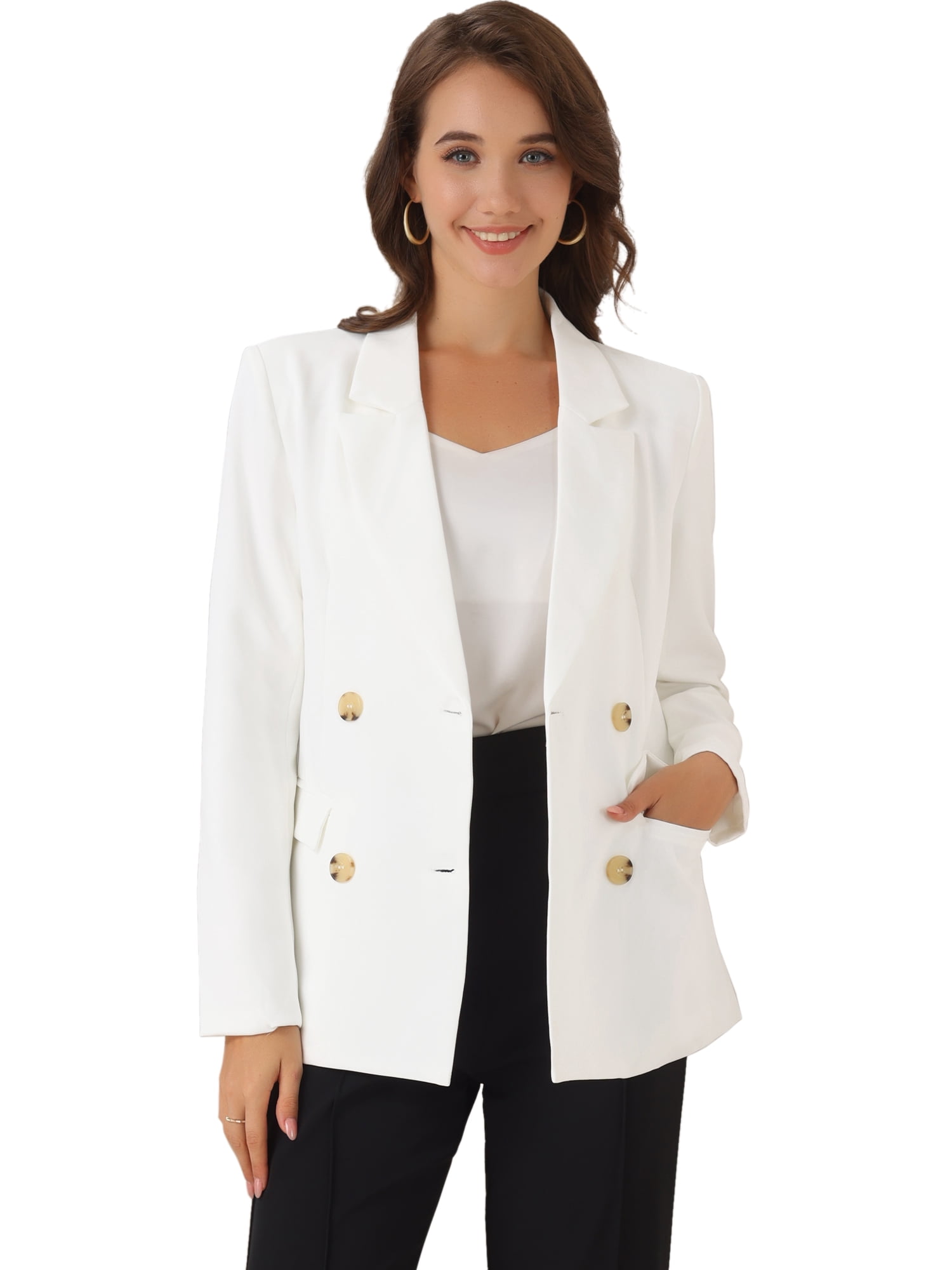 DARING DIVA Women's Plaid Notched Lapel Blazer Jacket XL White-Solid