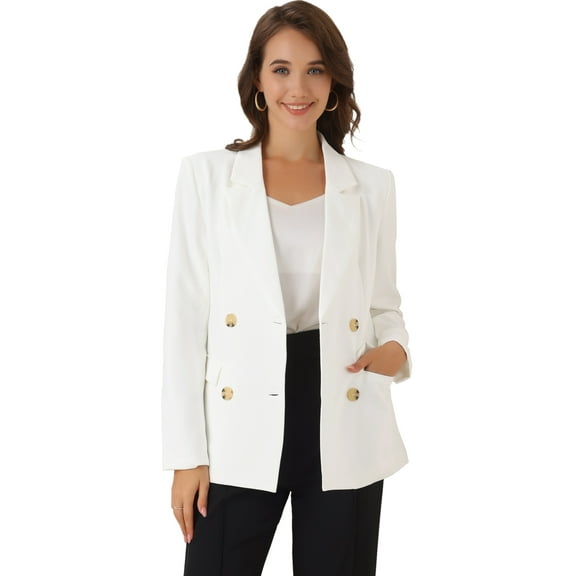 DARING DIVA Women's Plaid Notched Lapel Blazer Jacket XL White-Solid