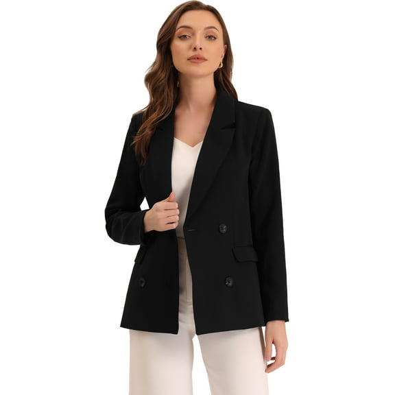 DARING DIVA Women's Plaid Notched Lapel Blazer Jacket XS Black-Solid