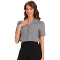 thumbnail image 1 of DARING DIVA Women's Plaid Puff Sleeves Vintage Gingham Blouses M Black, 1 of 6