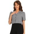 thumbnail image 1 of DARING DIVA Women's Plaid Puff Sleeves Vintage Gingham Blouses XS Black, 1 of 6