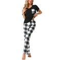 thumbnail image 1 of DARING DIVA Women's Plaid Short Sleeve Tops with Pants Pajama Sets XS White, 1 of 5