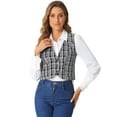 thumbnail image 1 of DARING DIVA Women's Plaid Single Breasted Sleeveless Racerback Waistcoat L Black White, 1 of 6