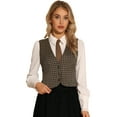 thumbnail image 1 of DARING DIVA Women's Plaid Single Breasted Sleeveless Racerback Waistcoat XS Brown, 1 of 6