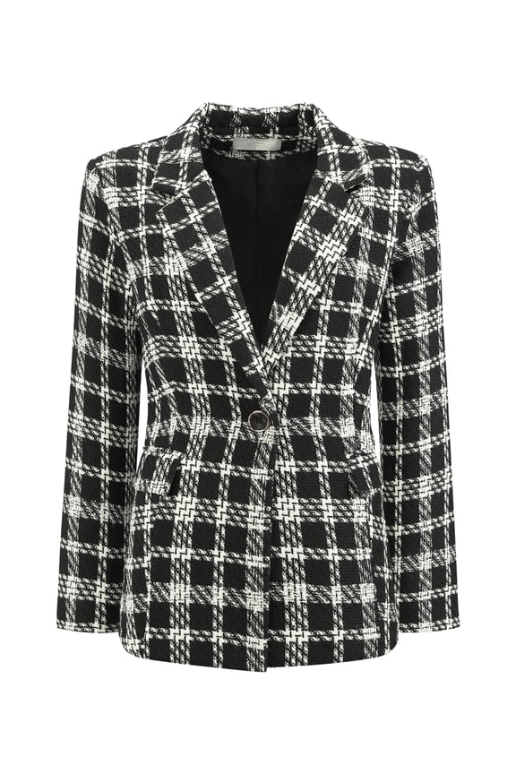 Women's Plaid Tartan Blazer Tweed Business Suit Jacket 2XL Black