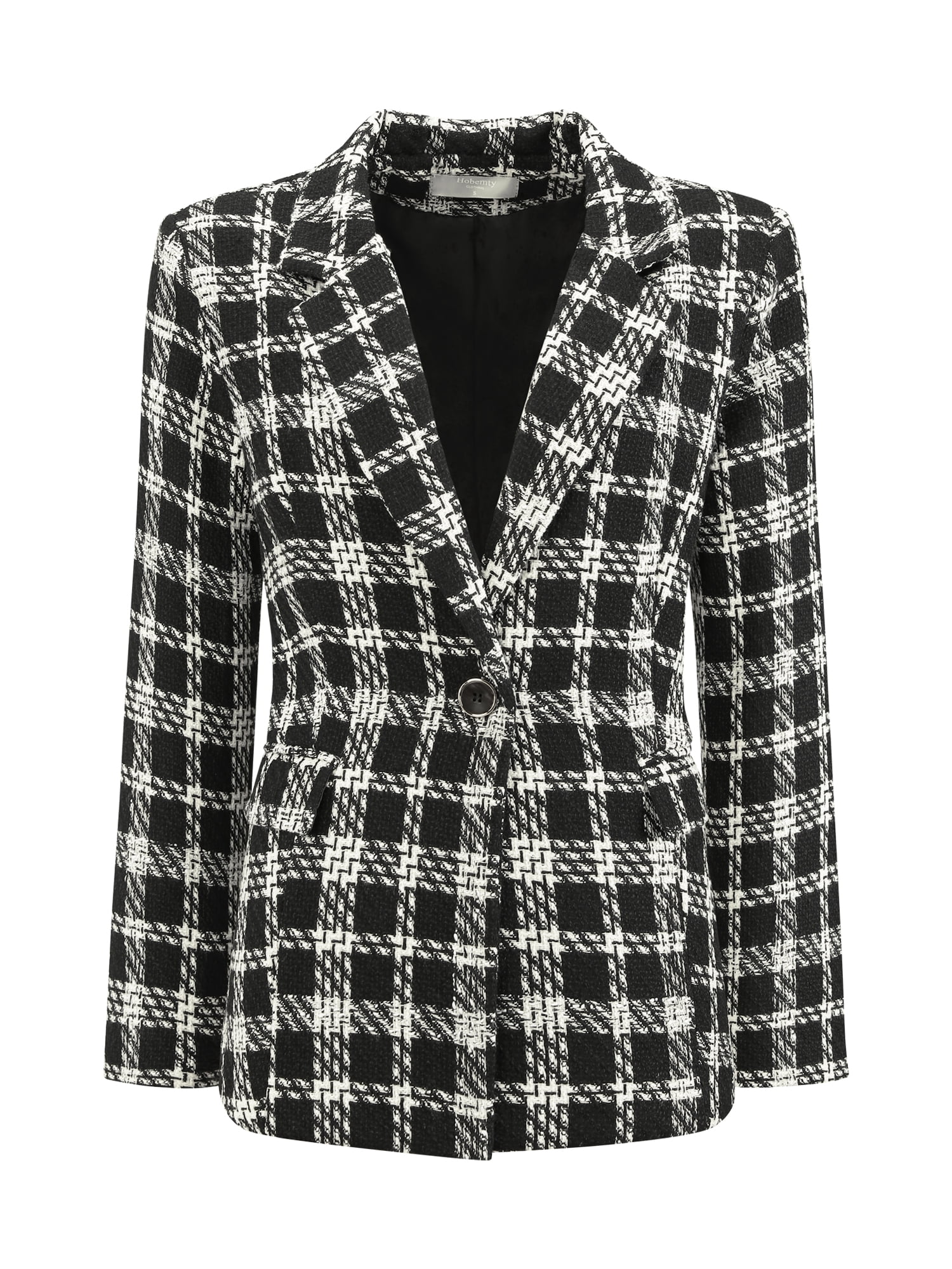 DARING DIVA Women's Plaid Tartan Blazer Tweed Business Suit Jacket L Black