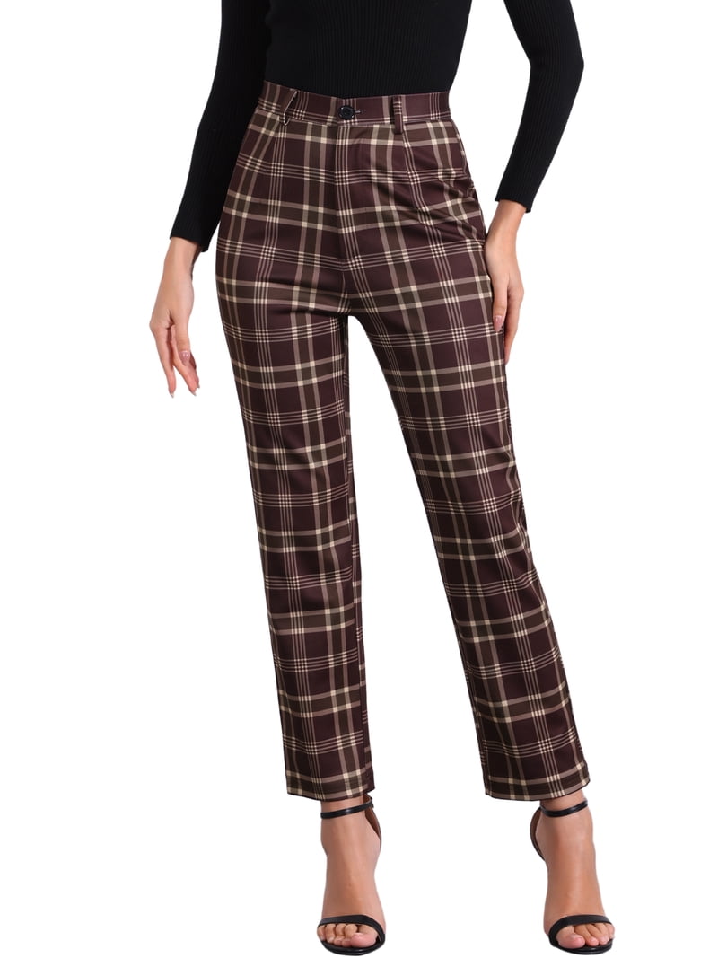 brown plaid dress pants women Daring Diva Women's Trousers Button Tartan Check Work M Red Brown, Size: Medium Material:Satin Mint Green Color Bridesmaid Duration:3 Days Designed with renowned Columbus