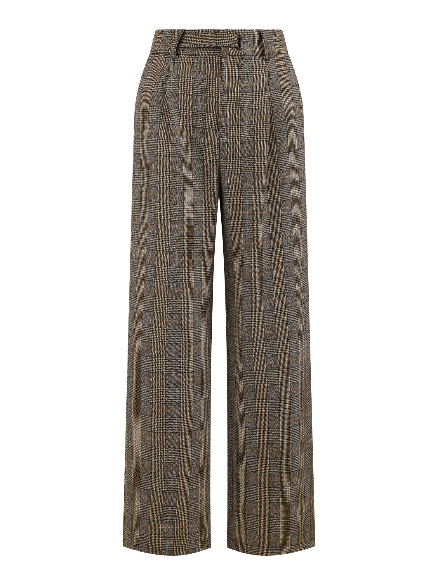 DARING DIVA Women's Plaid Vintage Houndstooth Wide Leg Trousers for Work XL Brown